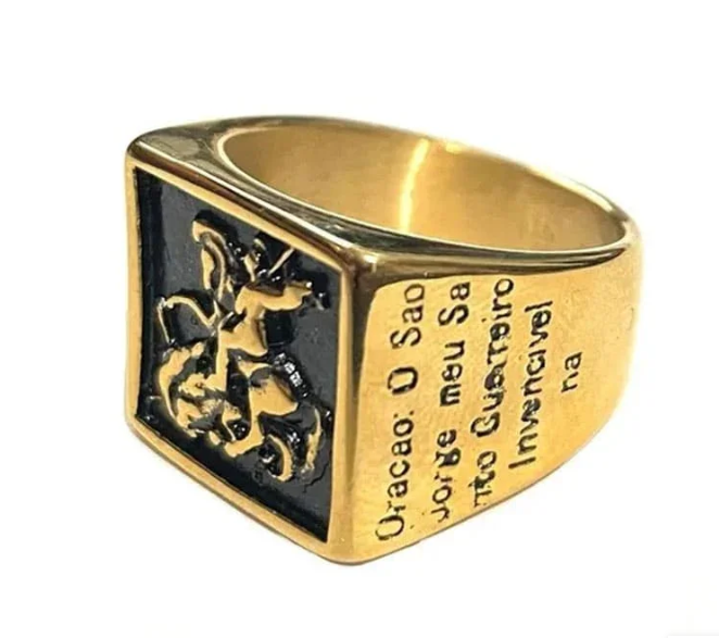Anel São Jorge - Oração Aço Maciço