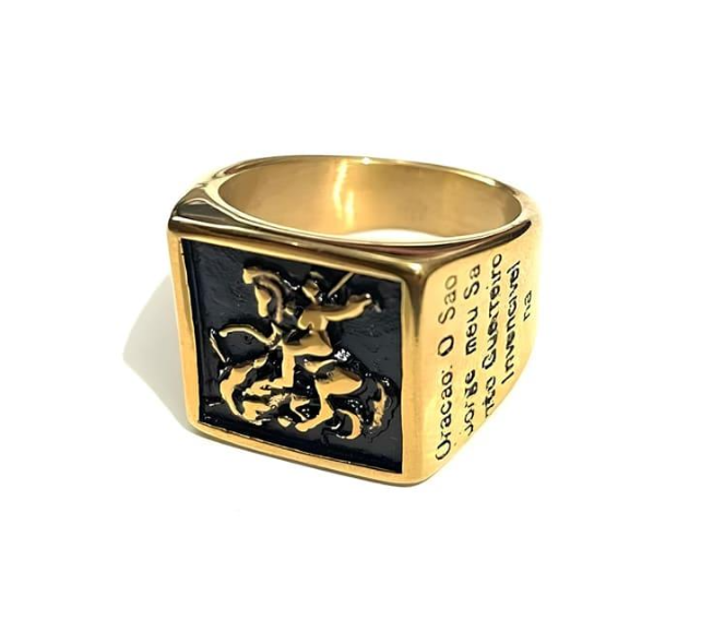 Anel São Jorge - Oração Aço Maciço