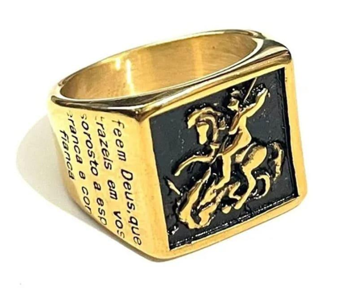 Anel São Jorge - Oração Aço Maciço